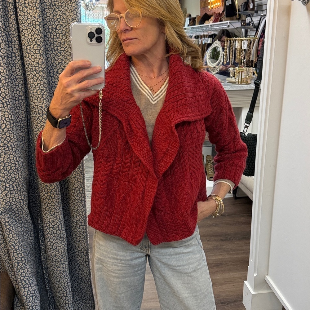 Blarney Country Heritage | Irish Woollen Mills Red Wool Wrap Sweater Size XS/S - Picture 7 of 11